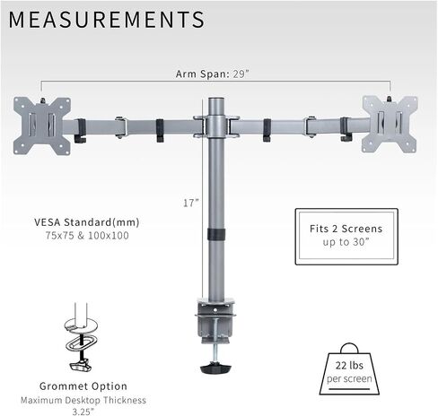Gray Dual Monitor Desk Stand, Suitable for Computer Screens up to 30 inches in Saudi Arabia