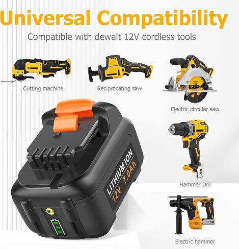 Labtec DCB127 12V 7000mAh Lithium Battery Replacement for Dewalt 12V DCB120 DCB123 DCB127 DCB121 DCD700 DCD710 DCD710S2 DCF610 Cordless Power Tool in Saudi Arabia