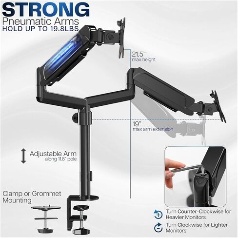 Dual Monitor Pneumatic Spring Sit-Stand Desk Stand for 2 Screens up to 32 Inches in Saudi Arabia