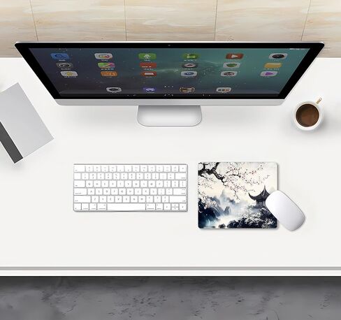 Cute Flowers Mouse Pad Small, Boho Floral Mousepad for Women, Office, Gaming, Abstract Retro Square Mouse Mat for Wireless Mouse, Blue in Saudi Arabia