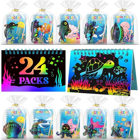 24 Pack Under the Sea Scratch Art Party Favors for Kids - Rainbow Scratch Paper with Ocean Animals Scratch Off Cards Easter Birthday Goodie Bags Stuffers - Return Gifts DIY Classroom Prizes in Saudi Arabia