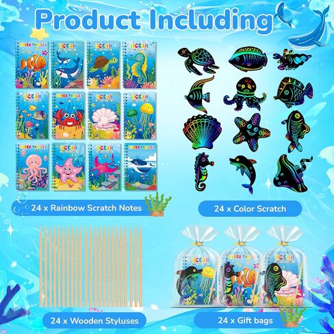 24 Pack Under the Sea Scratch Art Party Favors for Kids - Rainbow Scratch Paper with Ocean Animals Scratch Off Cards Easter Birthday Goodie Bags Stuffers - Return Gifts DIY Classroom Prizes in Saudi Arabia