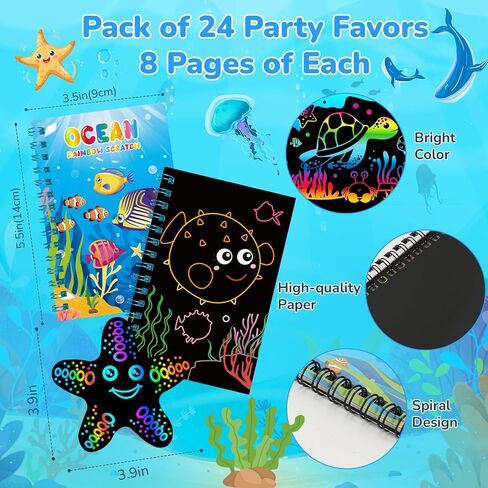 24 Pack Under the Sea Scratch Art Party Favors for Kids - Rainbow Scratch Paper with Ocean Animals Scratch Off Cards Easter Birthday Goodie Bags Stuffers - Return Gifts DIY Classroom Prizes in Saudi Arabia