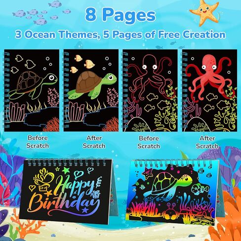 24 Pack Under the Sea Scratch Art Party Favors for Kids - Rainbow Scratch Paper with Ocean Animals Scratch Off Cards Easter Birthday Goodie Bags Stuffers - Return Gifts DIY Classroom Prizes in Saudi Arabia