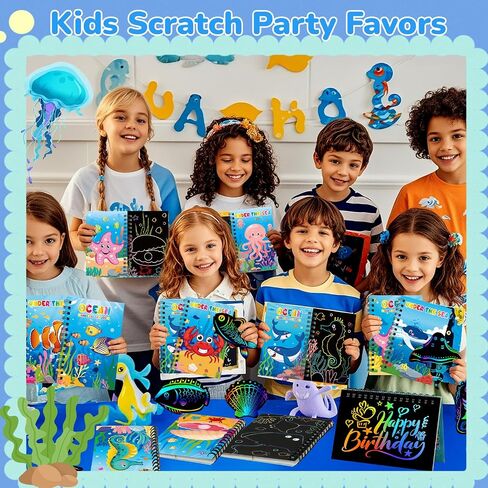 24 Pack Under the Sea Scratch Art Party Favors for Kids - Rainbow Scratch Paper with Ocean Animals Scratch Off Cards Easter Birthday Goodie Bags Stuffers - Return Gifts DIY Classroom Prizes in Saudi Arabia