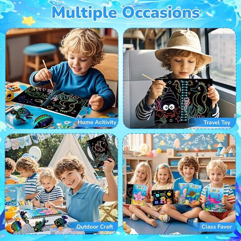 24 Pack Under the Sea Scratch Art Party Favors for Kids - Rainbow Scratch Paper with Ocean Animals Scratch Off Cards Easter Birthday Goodie Bags Stuffers - Return Gifts DIY Classroom Prizes in Saudi Arabia