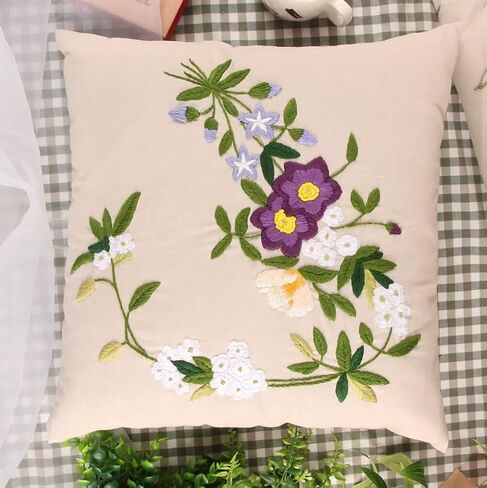 ATOLY Embroidery Kit with Lavender Pattern Pillowcase Cover, Instruction, Drawings, for Pillow Cover, Cushion Cover - 17×17 Inches in Saudi Arabia