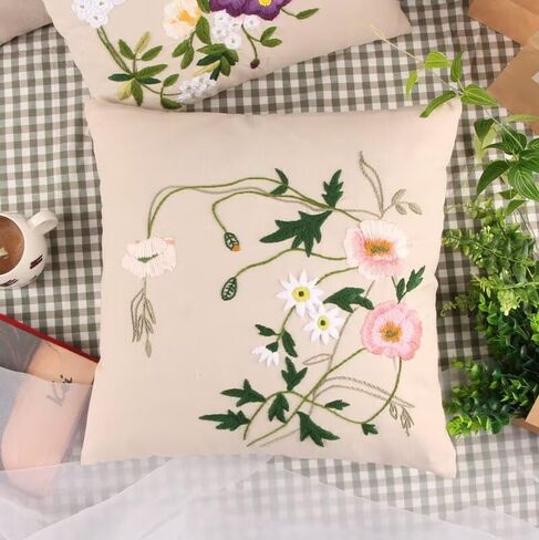 ATOLY Embroidery Kit with Lavender Pattern Pillowcase Cover, Instruction, Drawings, for Pillow Cover, Cushion Cover - 17×17 Inches in Saudi Arabia