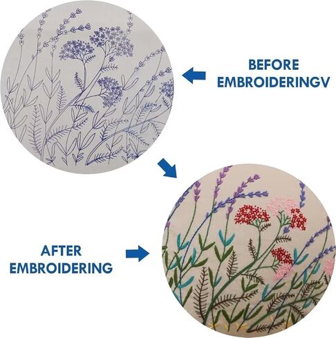 ATOLY Embroidery Kit with Lavender Pattern Pillowcase Cover, Instruction, Drawings, for Pillow Cover, Cushion Cover - 17×17 Inches in Saudi Arabia