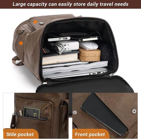 حقيبة الظهر Huachen Pu Leather Leather Backpack ، Rucksack Travel Vintage للكلية ، وحدات نهارية كبيرة غير رسمية للرجال - YZ11_BLACK in Kuwait