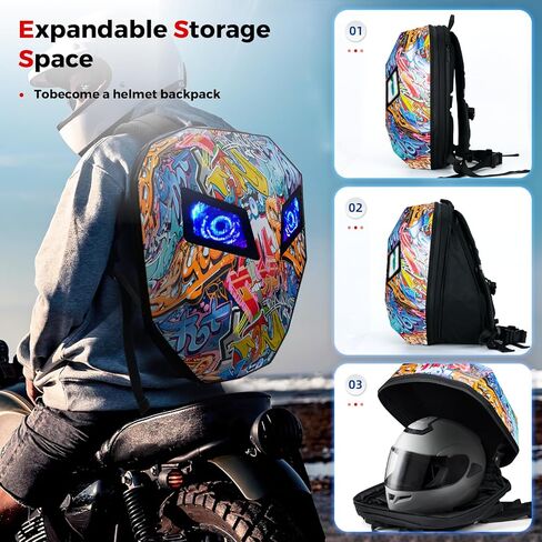 Gelrova [Batteries not included] Graffiti Style 2-in-1 Hardshell LED Backpack Set: Knight Motorcycle Backpack and Devil Eye Crossbody Bag, Graffiti in Kuwait