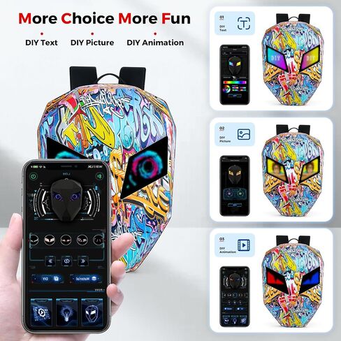 Gelrova [Batteries not included] Graffiti Style 2-in-1 Hardshell LED Backpack Set: Knight Motorcycle Backpack and Devil Eye Crossbody Bag, Graffiti in Kuwait