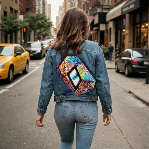 Gelrova [Batteries not included] Graffiti Style 2-in-1 Hardshell LED Backpack Set: Knight Motorcycle Backpack and Devil Eye Crossbody Bag, Graffiti in Kuwait