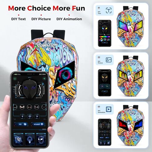 Gelrova [Batteries not included] Graffiti Style 2-in-1 Hardshell LED Backpack Set: Knight Motorcycle Backpack and Devil Eye Crossbody Bag, Graffiti in Kuwait