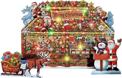 Illuminated Christmas Gift Shop Lights and Music Pop Up Card Plays 6 Christmas Melody with Matching Flashing Lights Plus Replaceable Battery(1 Card) in Saudi Arabia