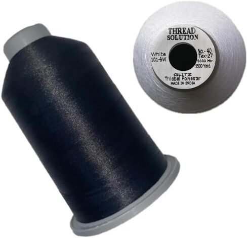Glitz Trilobal 100% Polyester Embroidery Thread 40 Wt 5500 Yd 2 Pack Color Bright White - Black in Saudi Arabia