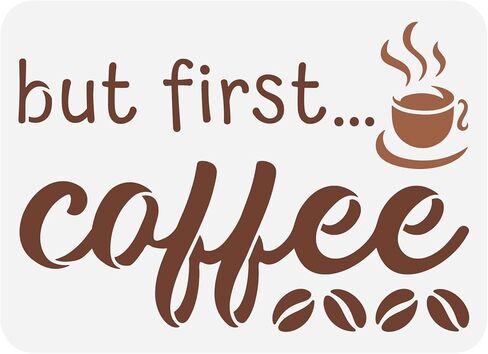 FINGERINSPIRE But First Coffee Script Stencil 11.7x8.3 inch Hollow Out Coffee Cup Drawing Stencil Reusable Plastic Coffee Beans Art Craft Stencils Text Template for Kitchen Coffee Shop Decoration in Saudi Arabia