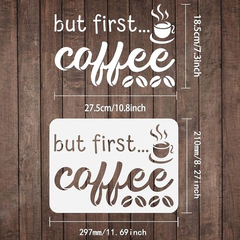 FINGERINSPIRE But First Coffee Script Stencil 11.7x8.3 inch Hollow Out Coffee Cup Drawing Stencil Reusable Plastic Coffee Beans Art Craft Stencils Text Template for Kitchen Coffee Shop Decoration in Saudi Arabia