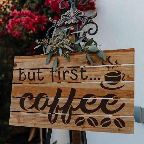 FINGERINSPIRE But First Coffee Script Stencil 11.7x8.3 inch Hollow Out Coffee Cup Drawing Stencil Reusable Plastic Coffee Beans Art Craft Stencils Text Template for Kitchen Coffee Shop Decoration in Saudi Arabia