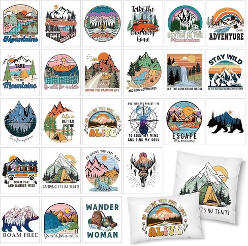 Whaline 25 Sheets Adventure Camping On Stickers Wilderness Trekking Heat Transfer Vinyl Scals Outdoor Landscape Gongrorted Htv Finsive Craft Finyl for Clothing DIY Fabric Decor in Saudi Arabia