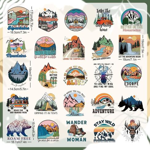 Whaline 25 Sheets Adventure Camping On Stickers Wilderness Trekking Heat Transfer Vinyl Scals Outdoor Landscape Gongrorted Htv Finsive Craft Finyl for Clothing DIY Fabric Decor in Saudi Arabia