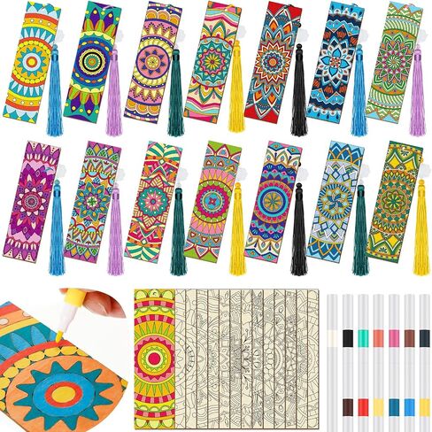 42 PCS Wooden Mandala Lungmarks DIY مجموعة الطلاء تشمل 15 إشارة مرجعية فارغة غير مكتملة 15 شرابات 12 علامة ، لحفل ماندالا للفنون الحرفية للبالغين هواية البالغين in Saudi Arabia