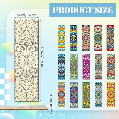 42 PCS Wooden Mandala Lungmarks DIY مجموعة الطلاء تشمل 15 إشارة مرجعية فارغة غير مكتملة 15 شرابات 12 علامة ، لحفل ماندالا للفنون الحرفية للبالغين هواية البالغين in Saudi Arabia