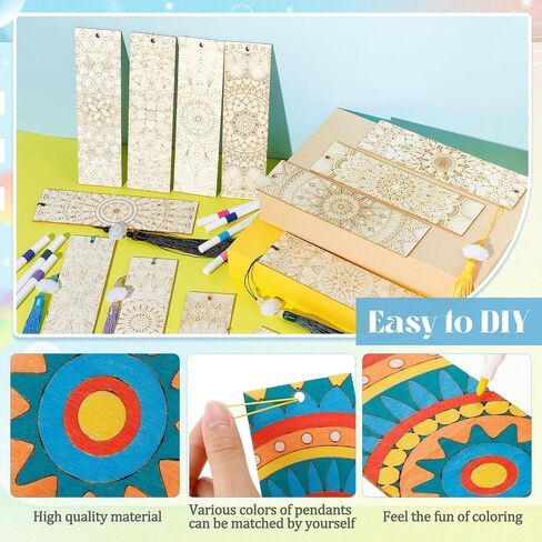 42 PCS Wooden Mandala Lungmarks DIY مجموعة الطلاء تشمل 15 إشارة مرجعية فارغة غير مكتملة 15 شرابات 12 علامة ، لحفل ماندالا للفنون الحرفية للبالغين هواية البالغين in Saudi Arabia