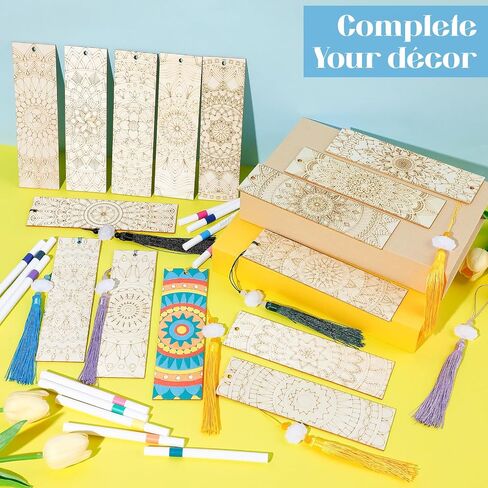 42 PCS Wooden Mandala Lungmarks DIY مجموعة الطلاء تشمل 15 إشارة مرجعية فارغة غير مكتملة 15 شرابات 12 علامة ، لحفل ماندالا للفنون الحرفية للبالغين هواية البالغين in Saudi Arabia