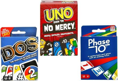 Mattel Uno No Mercy ، DOS و Phase 10 Game Game ، Combo Pack of 3 in Saudi Arabia