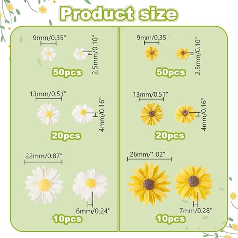 AHANDMAKER 160 Pcs Flatback Resin Daisy Flowers 6 Styles White & Yellow Craft Faux Flowers Mini Daisy Ornaments for DIY Craft Cloth Pen Box Decoration in Saudi Arabia