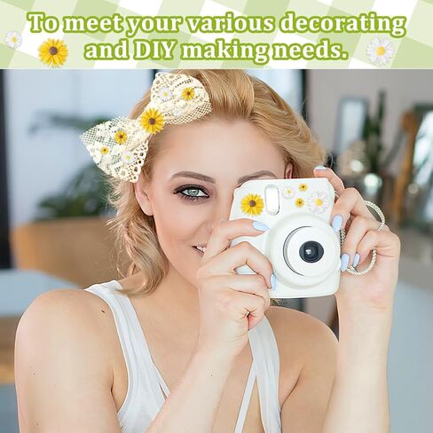 AHANDMAKER 160 Pcs Flatback Resin Daisy Flowers 6 Styles White & Yellow Craft Faux Flowers Mini Daisy Ornaments for DIY Craft Cloth Pen Box Decoration in Saudi Arabia