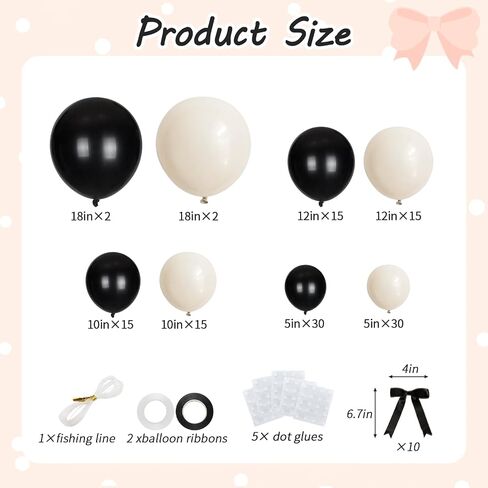 Black Sand White Balloon Garland Arch Kit, 138Pcs Coquette Birthday Decorations Include 10pcs Pre-Tied Satin Bows for Wedding Bridal Engagement Bachelorette Party Decorations in Saudi Arabia