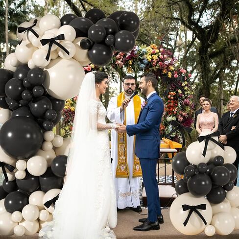 Black Sand White Balloon Garland Arch Kit, 138Pcs Coquette Birthday Decorations Include 10pcs Pre-Tied Satin Bows for Wedding Bridal Engagement Bachelorette Party Decorations in Saudi Arabia