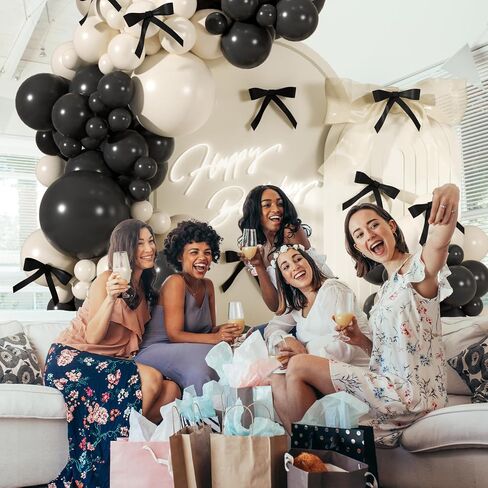 Black Sand White Balloon Garland Arch Kit, 138Pcs Coquette Birthday Decorations Include 10pcs Pre-Tied Satin Bows for Wedding Bridal Engagement Bachelorette Party Decorations in Saudi Arabia