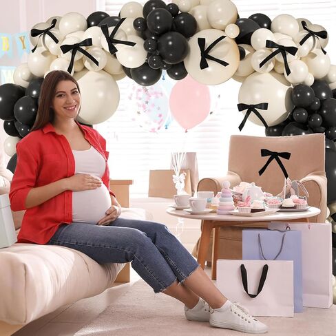 Black Sand White Balloon Garland Arch Kit, 138Pcs Coquette Birthday Decorations Include 10pcs Pre-Tied Satin Bows for Wedding Bridal Engagement Bachelorette Party Decorations in Saudi Arabia