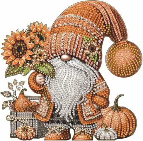 Diamond Art Kit Tabletop Ornament Fall Gnome, Special Shaped Crystal Gem Diamond Art Kits for Adults Beginners Diamond Art Desk Stand Up Sculpture Ornament Kit for Home Holiday Decor, Pumpkin Gnome in Kuwait