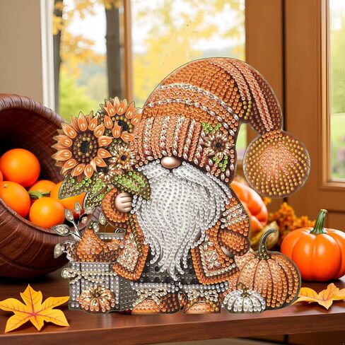 Diamond Art Kit Tabletop Ornament Fall Gnome, Special Shaped Crystal Gem Diamond Art Kits for Adults Beginners Diamond Art Desk Stand Up Sculpture Ornament Kit for Home Holiday Decor, Pumpkin Gnome in Kuwait