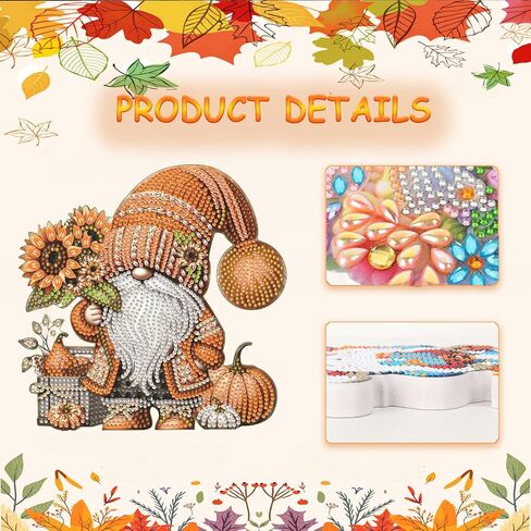 Diamond Art Kit Tabletop Ornament Fall Gnome, Special Shaped Crystal Gem Diamond Art Kits for Adults Beginners Diamond Art Desk Stand Up Sculpture Ornament Kit for Home Holiday Decor, Pumpkin Gnome in Kuwait