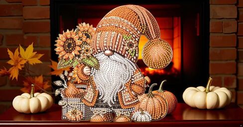 Diamond Art Kit Tabletop Ornament Fall Gnome, Special Shaped Crystal Gem Diamond Art Kits for Adults Beginners Diamond Art Desk Stand Up Sculpture Ornament Kit for Home Holiday Decor, Pumpkin Gnome in Kuwait