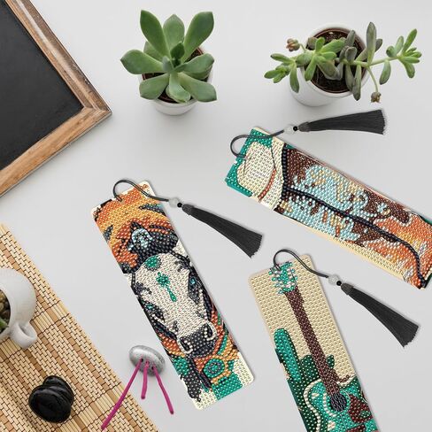 Western Cowgirl Diamond Art Bookmarks - 4 Pcs DIY Diamond Painting Bookmarks Kits with Tassel Guitar Cow Shoots Art Craft Birthday Festival Gift for Beginner Reading Lover in Saudi Arabia