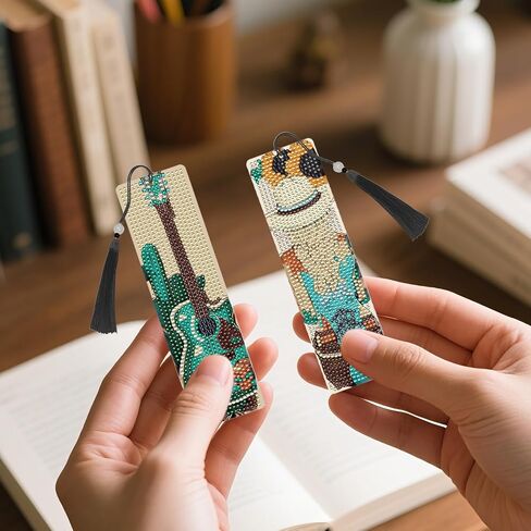 Western Cowgirl Diamond Art Bookmarks - 4 Pcs DIY Diamond Painting Bookmarks Kits with Tassel Guitar Cow Shoots Art Craft Birthday Festival Gift for Beginner Reading Lover in Saudi Arabia