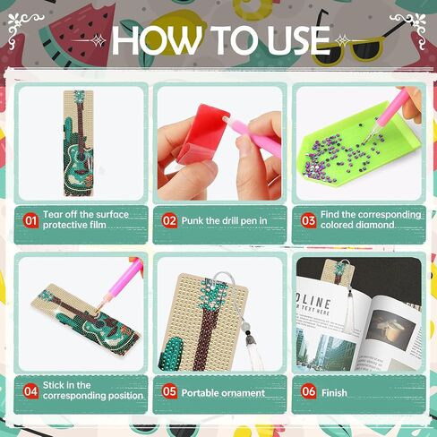 Western Cowgirl Diamond Art Bookmarks - 4 Pcs DIY Diamond Painting Bookmarks Kits with Tassel Guitar Cow Shoots Art Craft Birthday Festival Gift for Beginner Reading Lover in Saudi Arabia