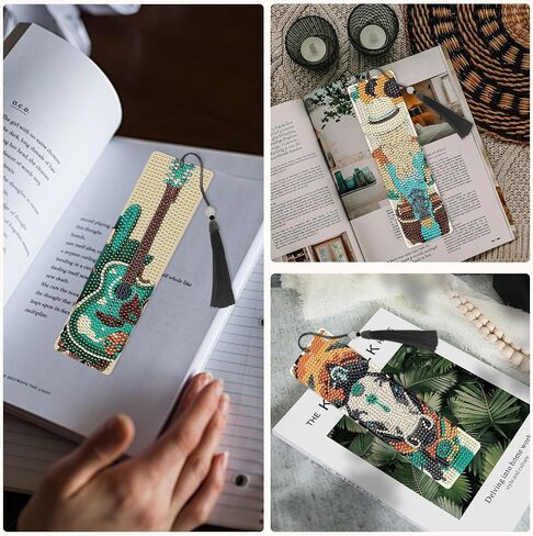 Western Cowgirl Diamond Art Bookmarks - 4 Pcs DIY Diamond Painting Bookmarks Kits with Tassel Guitar Cow Shoots Art Craft Birthday Festival Gift for Beginner Reading Lover in Saudi Arabia