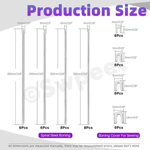 SWPEET 56PCS 4 أحجام 1/6 "1/4" 1/3 "2/5" × 13.7 بوصة معدنية فولاذية معدنية لخياطة مشد مع نصائح الفولاذ الفولاذ ، مجلفن الفولاذ المقاوم للصدأ المعدني in Saudi Arabia
