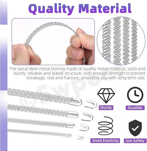 SWPEET 56PCS 4 أحجام 1/6 "1/4" 1/3 "2/5" × 13.7 بوصة معدنية فولاذية معدنية لخياطة مشد مع نصائح الفولاذ الفولاذ ، مجلفن الفولاذ المقاوم للصدأ المعدني in Saudi Arabia