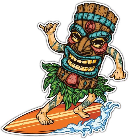 Tiki Mask Bar Bar Tropical Cocktail Cocktain Car Pumper Vinyl Surf Sticker Scref Good لأي مسطح لأمتعة التزلج على جهاز التزلج المحمول 4.5 "SD15 in Saudi Arabia