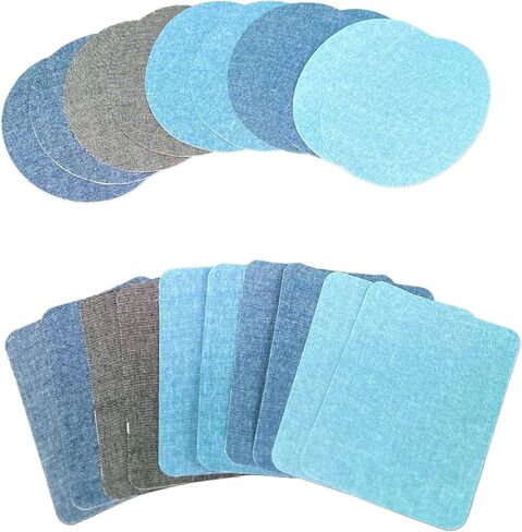 Set of 20 Iron-On Jean Patches - 10 Oval and 10 Rectangle Denim Repair Patches - Patches for Jeans Inside & Outside, 4 Shades Jean Patches Repair Decorating Kit in Saudi Arabia