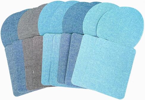 Set of 20 Iron-On Jean Patches - 10 Oval and 10 Rectangle Denim Repair Patches - Patches for Jeans Inside & Outside, 4 Shades Jean Patches Repair Decorating Kit in Saudi Arabia