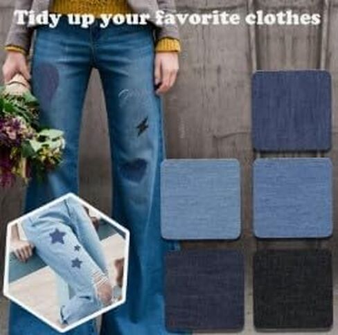 Set of 20 Iron-On Jean Patches - 10 Oval and 10 Rectangle Denim Repair Patches - Patches for Jeans Inside & Outside, 4 Shades Jean Patches Repair Decorating Kit in Saudi Arabia
